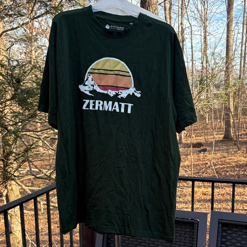 Bayard Alpine lifestyle Green Zermatt Graphic T-Shirt sz XXL 100% organic cotton